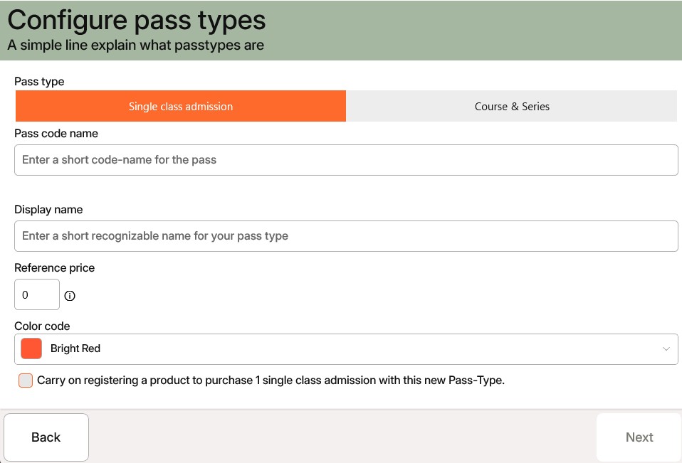 Configure a new class pass