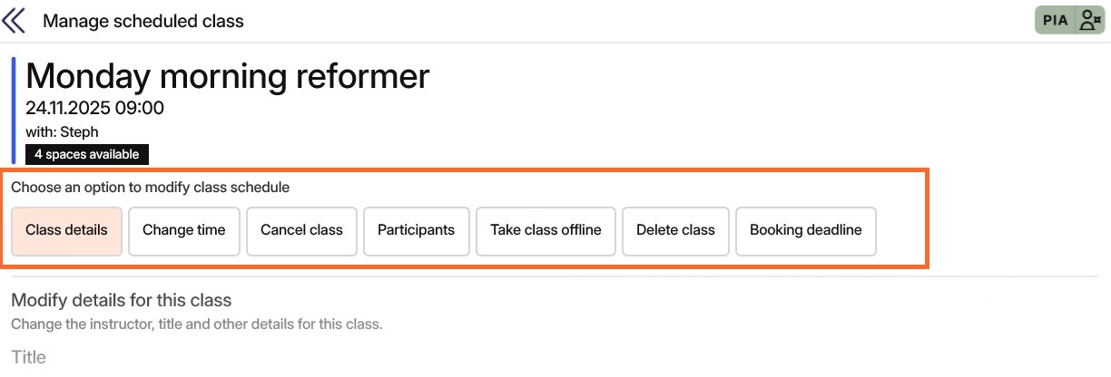 Manage a class event in Appilates