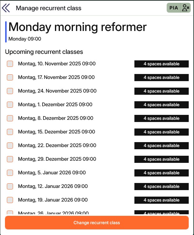 manage recurrent class schedule dialog