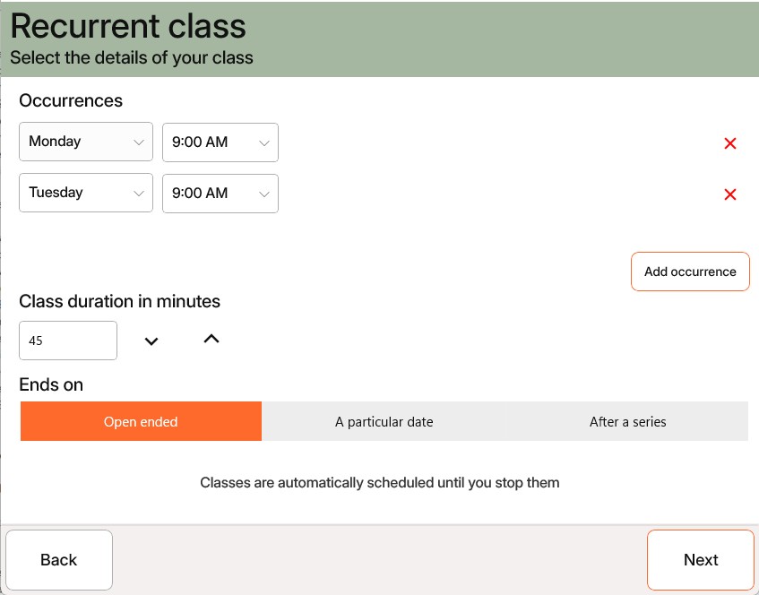 Setup recurrent classes